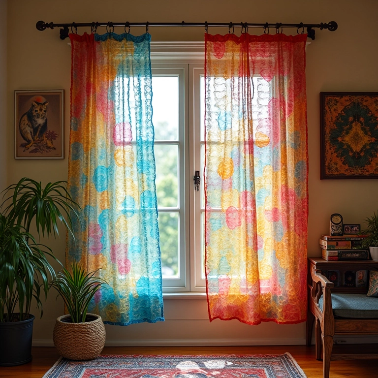 Cortinas decorativas feitas de garrafas PET recicladas.