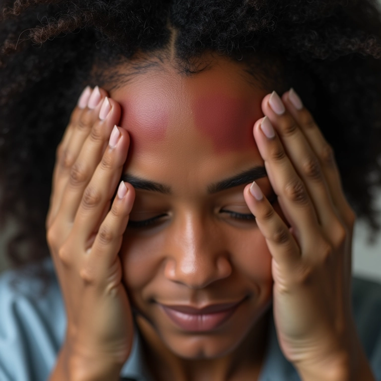 Couro cabeludo avermelhado e irritado após descoloração, sinal de sensibilidade.