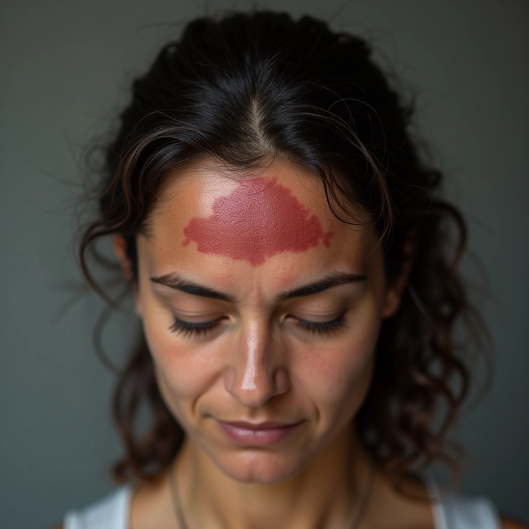 Couro cabeludo com dermatite seborreica, mostrando vermelhidão e descamação.