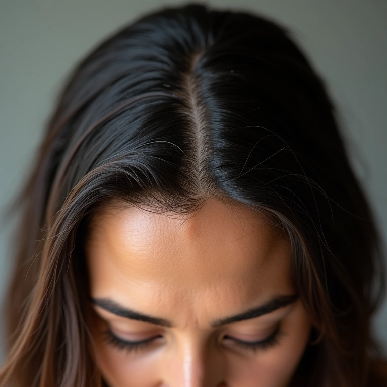 Couro cabeludo feminino com afinamento dos fios.