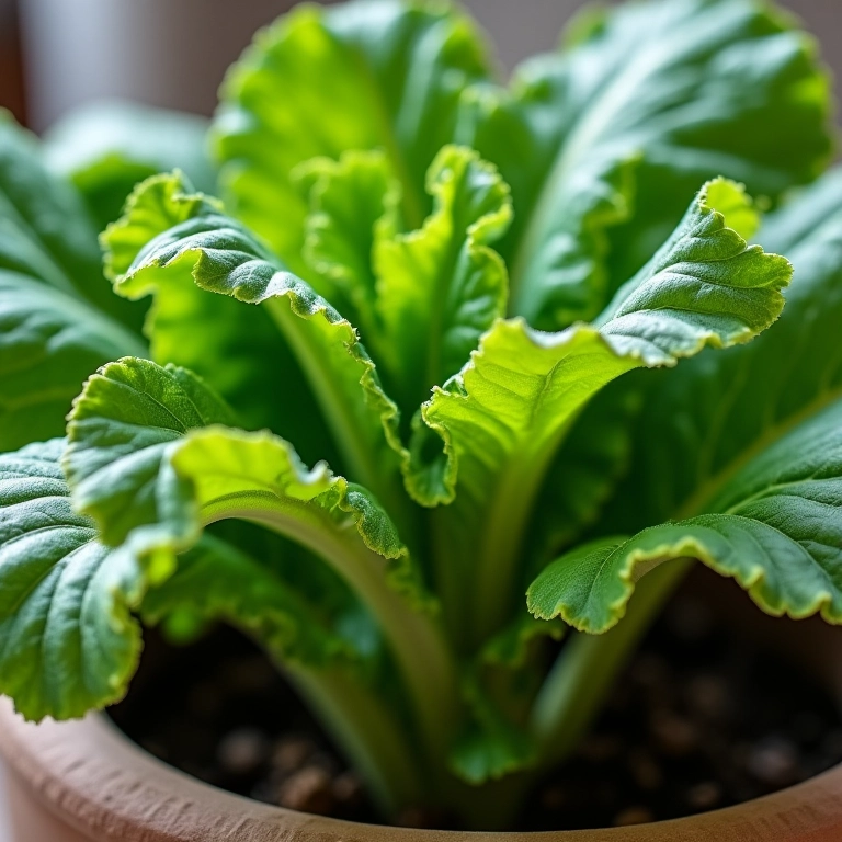Couve verde vibrante crescendo em um vaso grande, horta orgânica.