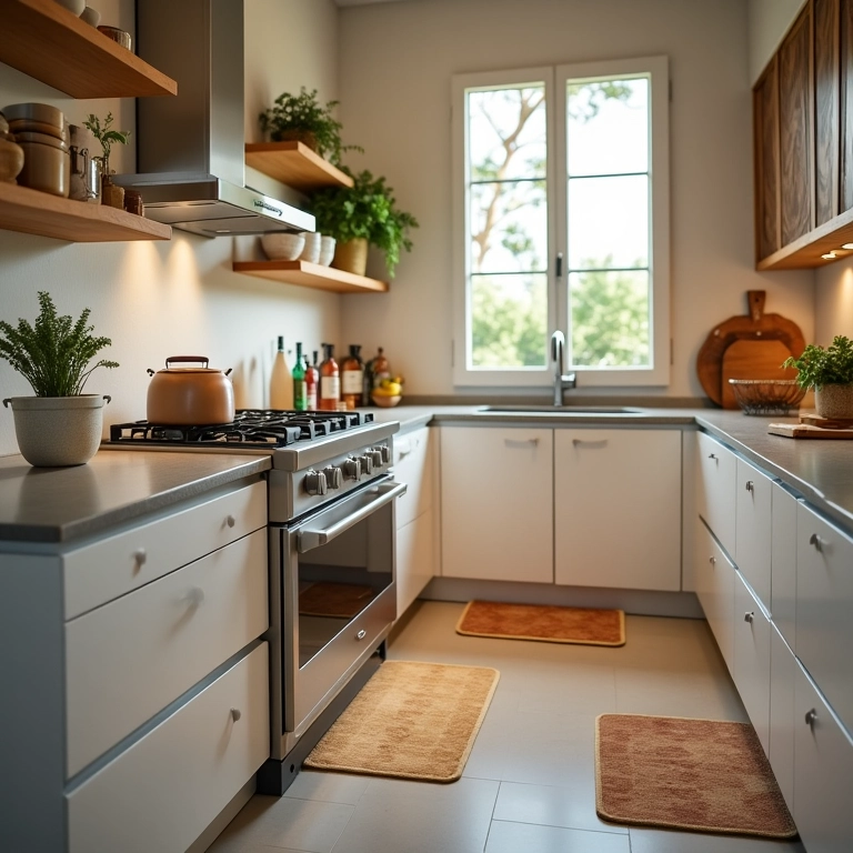 Cozinha brasileira com dispositivos de segurança para crianças.