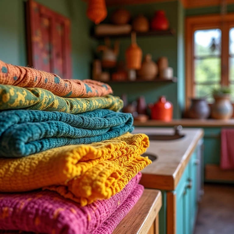 Cozinha charmosa decorada com costura criativa, estilo Farm Rio.