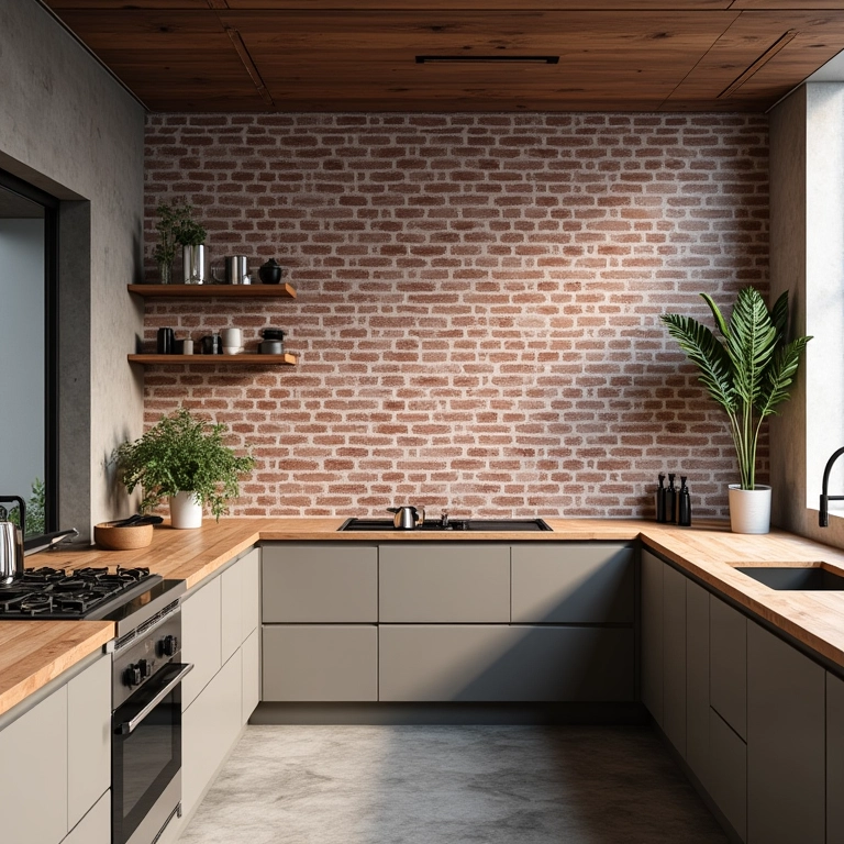 Cozinha moderna com backsplash de tijolinho aparente e cerâmicas brasileiras.