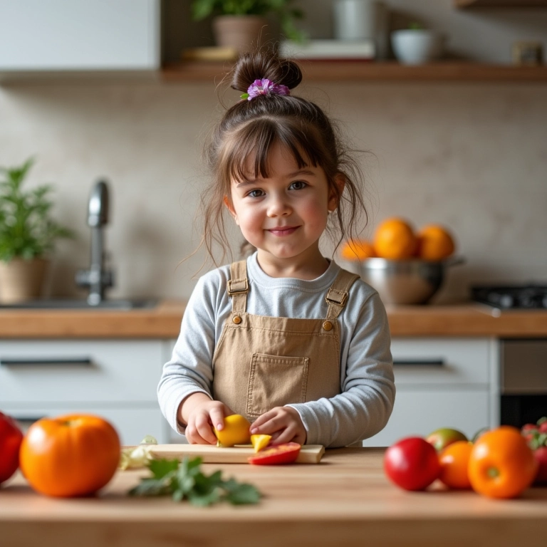 Cozinha prática para crianças com bancadas baixas e utensílios acessíveis.