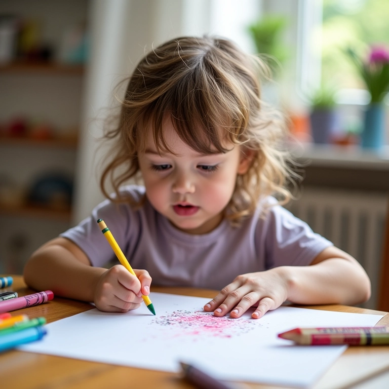 Criança expressando seus medos através do desenho, utilizando a criatividade como ferramenta de superação.