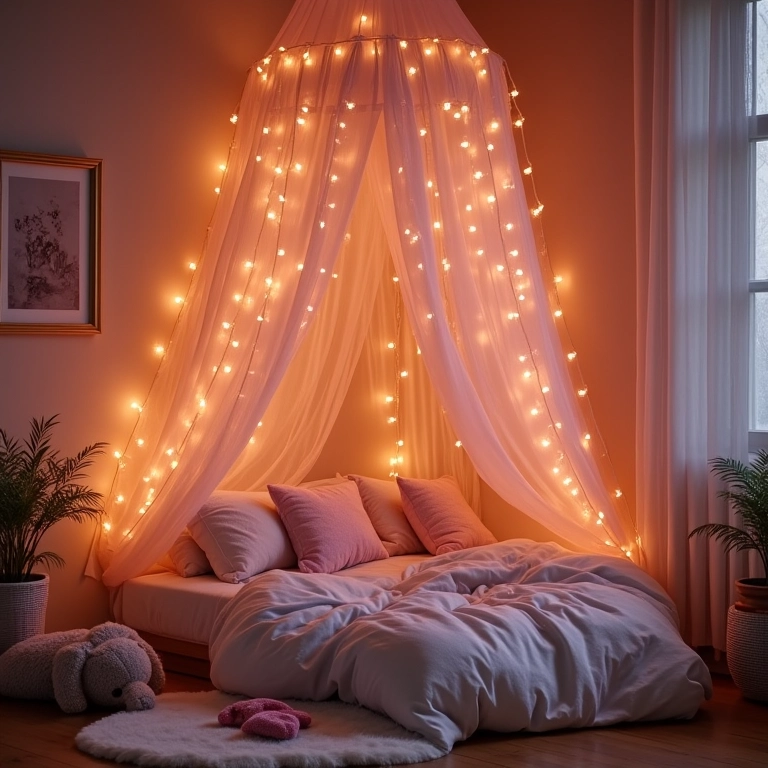 Crie um refúgio secreto com um dossel em quarto Tumblr.