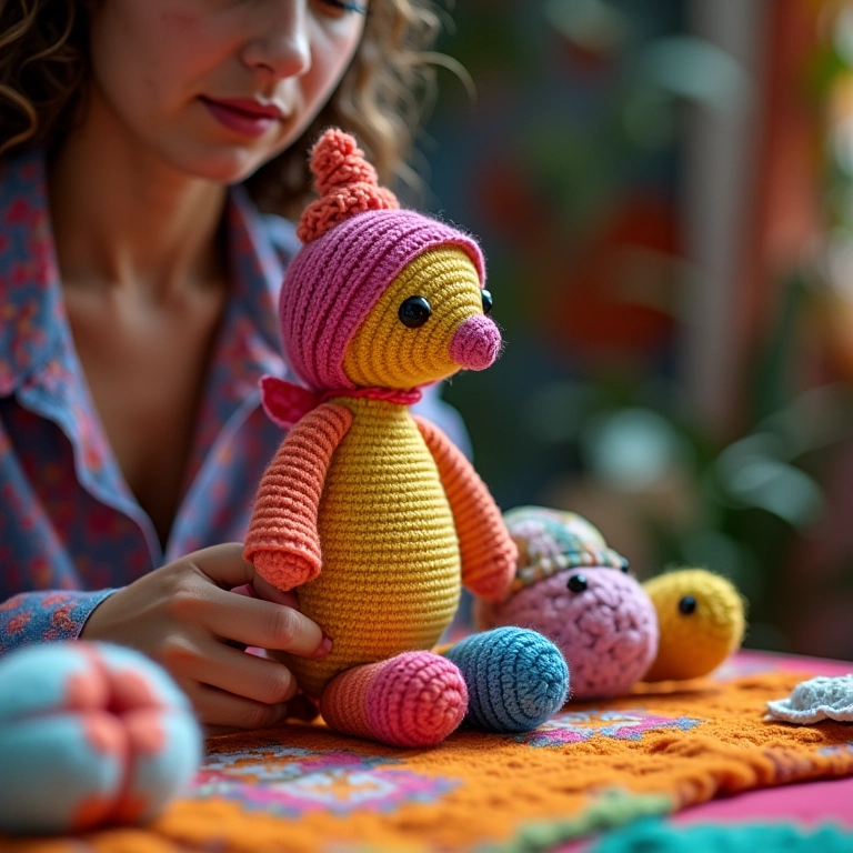 Crocheteira criando uma peça exclusiva e personalizada de crochê.