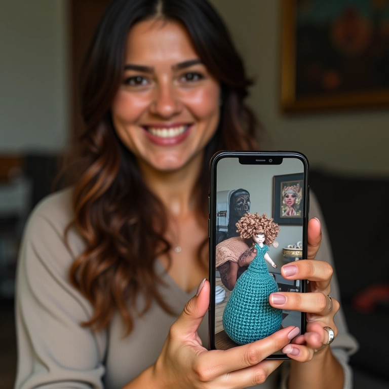 Crocheteira divulgando seu trabalho nas redes sociais.