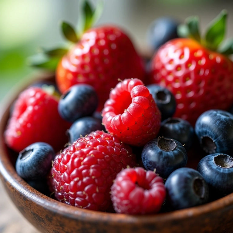Cumbuca com frutas vermelhas ricas em antioxidantes.