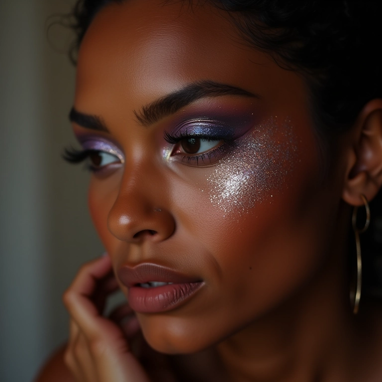 Cut crease com glitter furta-cor para um visual moderno.