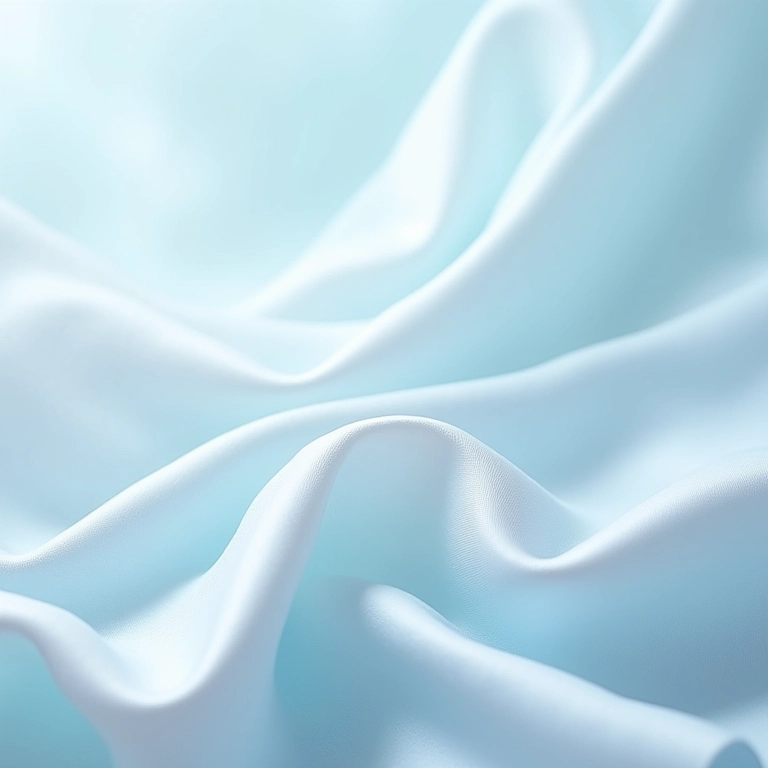 Decoração de batizado com tecidos leves em tons de branco e azul.