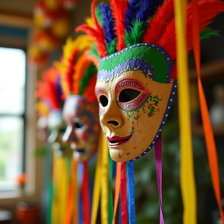 Decoração de Carnaval alegre e vibrante para festa em casa.