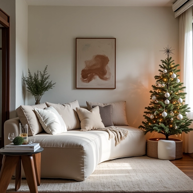 Decoração de Natal elegante e minimalista em casa brasileira com toques pessoais.