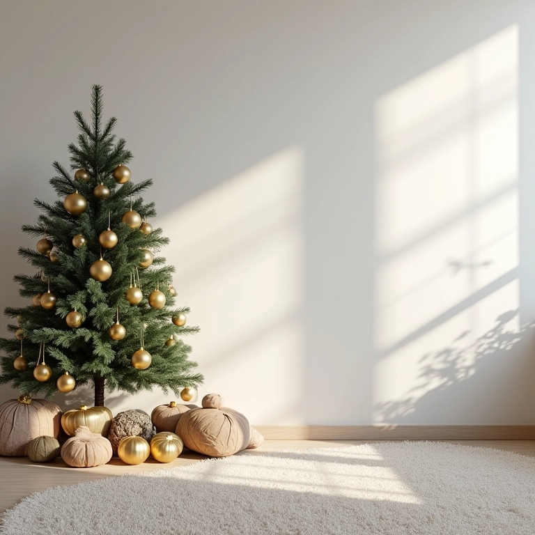 Decoração de Natal minimalista e elegante com toques dourados.