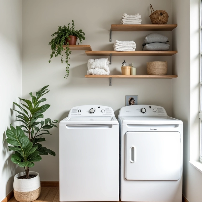Decoração minimalista em lavanderia pequena.