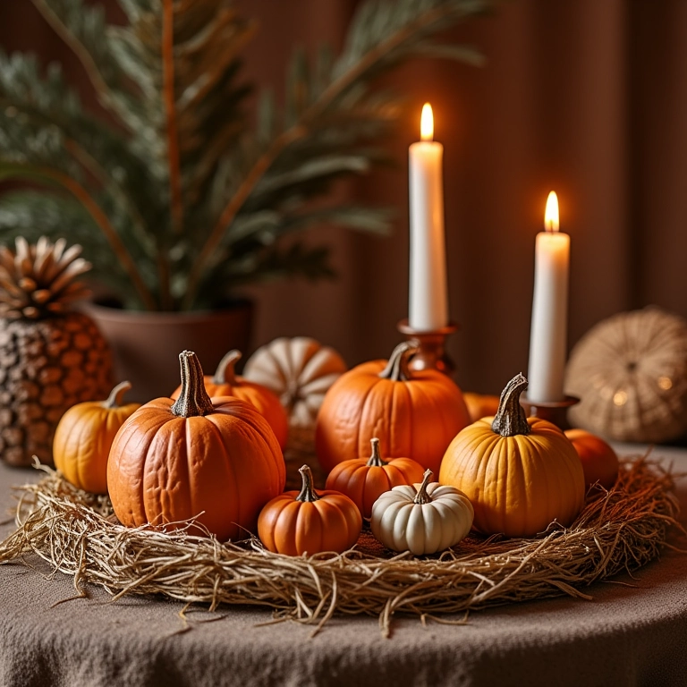 Decoração rústica de São João com palha e madeira em um ambiente aconchegante.