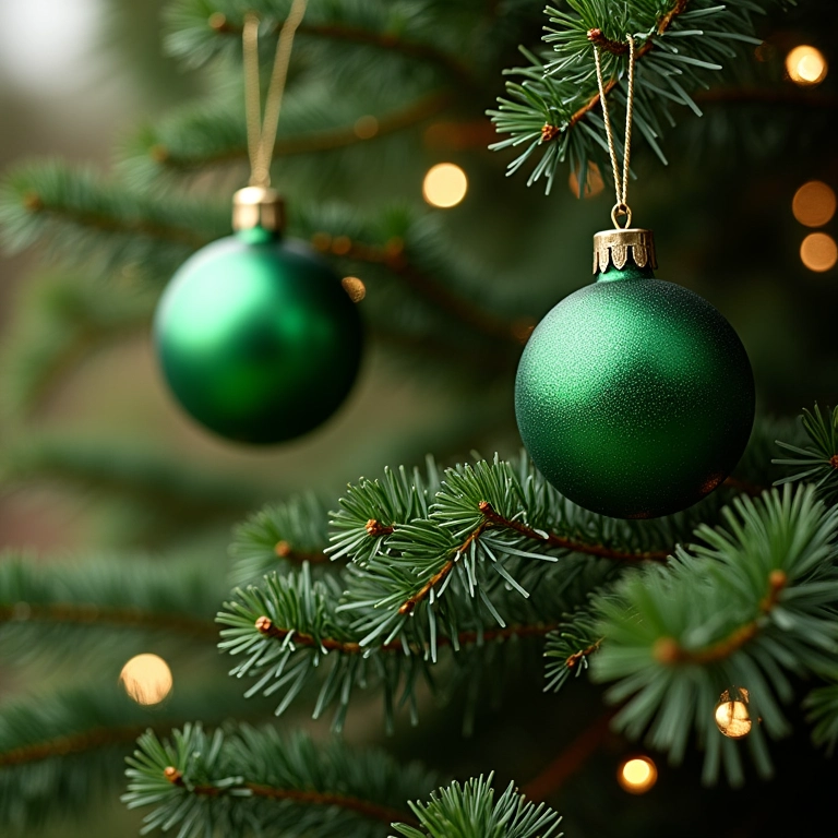 Decorações verdes na árvore de Natal, representando esperança e renovação.