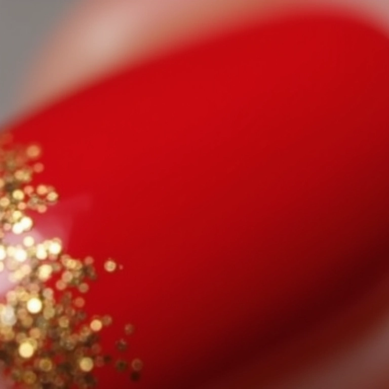 Degradê vermelho e dourado nas unhas