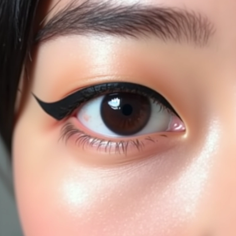 Delineado gatinho alongado em olho oriental.