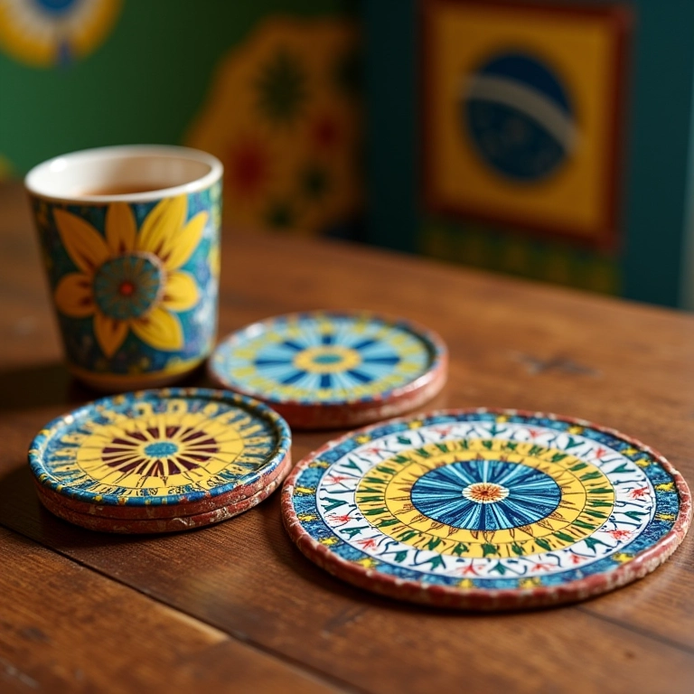 Descansos de copo de cerâmica artesanais como lembrancinhas decorativas para festa de 15 anos.