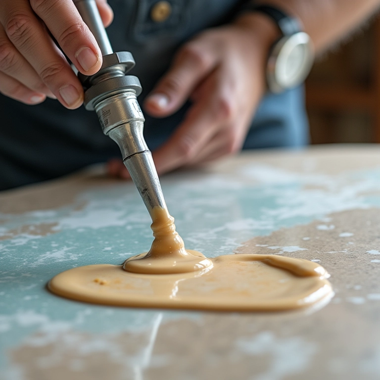 Despejando resina epóxi com cuidado para evitar bolhas.
