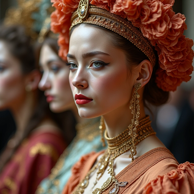 Detalhe da exposição do Met Gala, mostrando a fusão entre moda e arte em um contexto histórico.