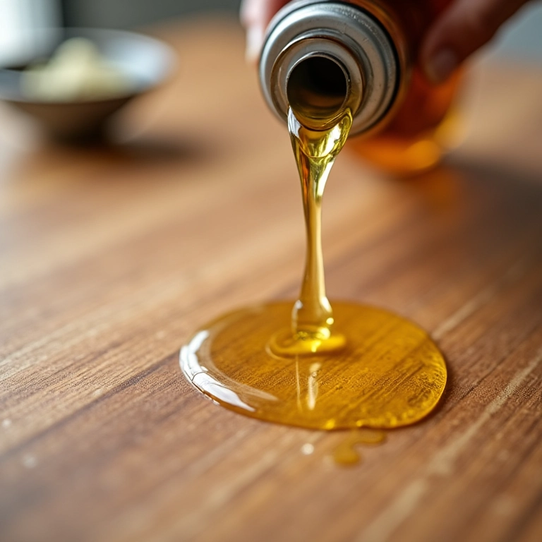 Detalhe da hidratação de uma bancada de madeira com óleo específico.