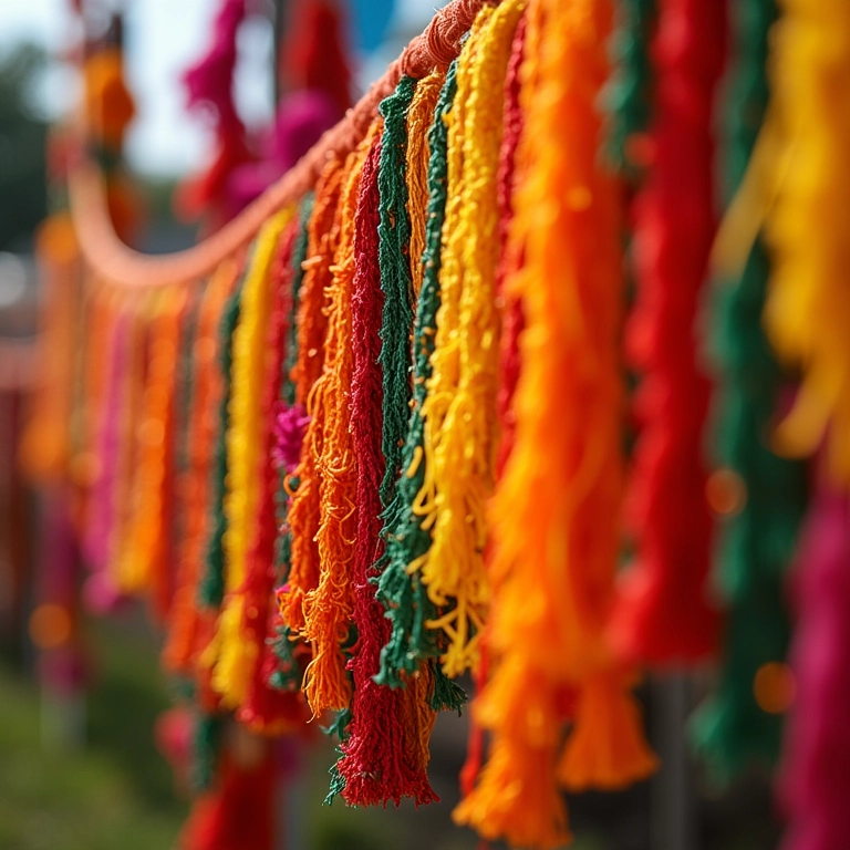 Detalhe de bandeirinhas de chita coloridas, um clássico da decoração de festa junina.