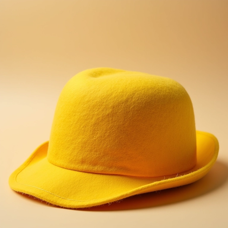Detalhe de chapéu melon em feltro com cor vibrante e alta qualidade.
