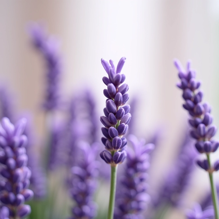 Detalhe de flores de lavanda com luz suave.