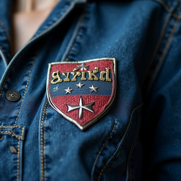Detalhe de jaqueta jeans com patches termocolantes.