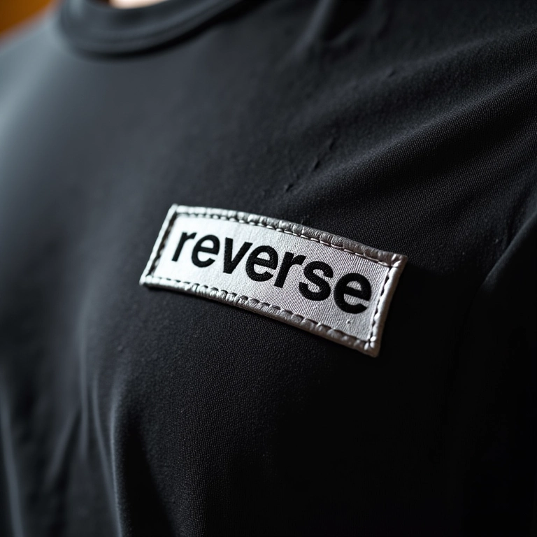 Detalhe de patch aplique invertido em camiseta.