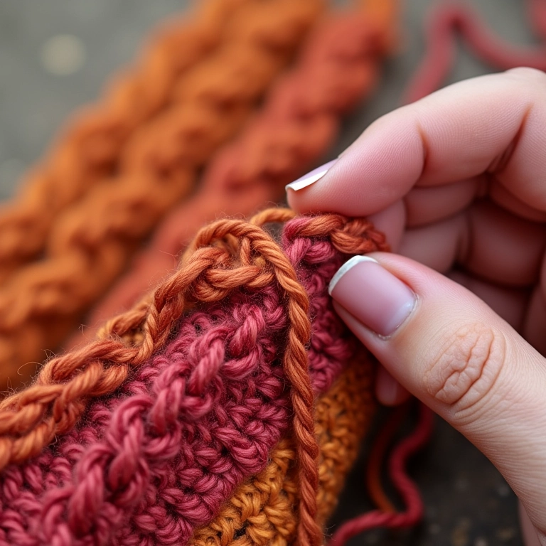 Detalhe de ponto de crochê invertido para canhotos.