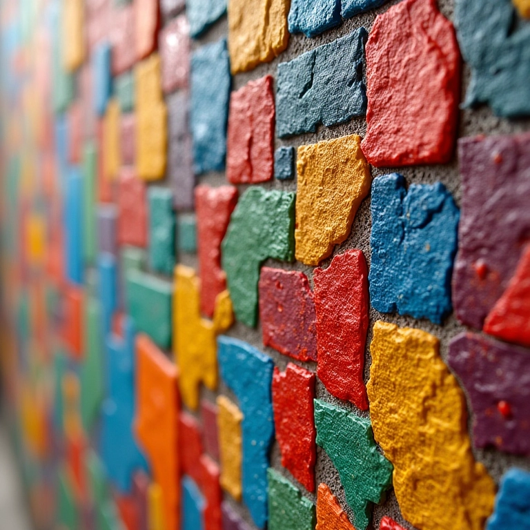 Detalhe de quadro decorativo feito com a técnica de patchwork embutido no isopor.