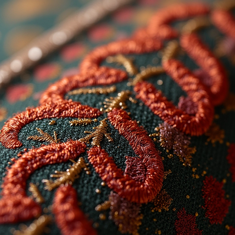 Detalhe do ponto nó francês em um padrão intrincado.