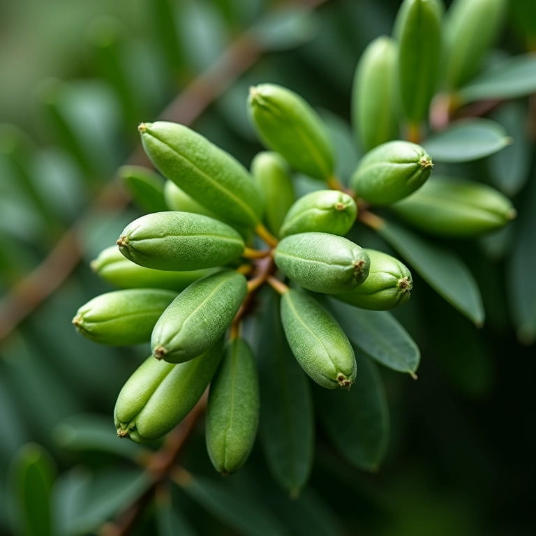 Detalhe exuberante de folhas de eucalipto.