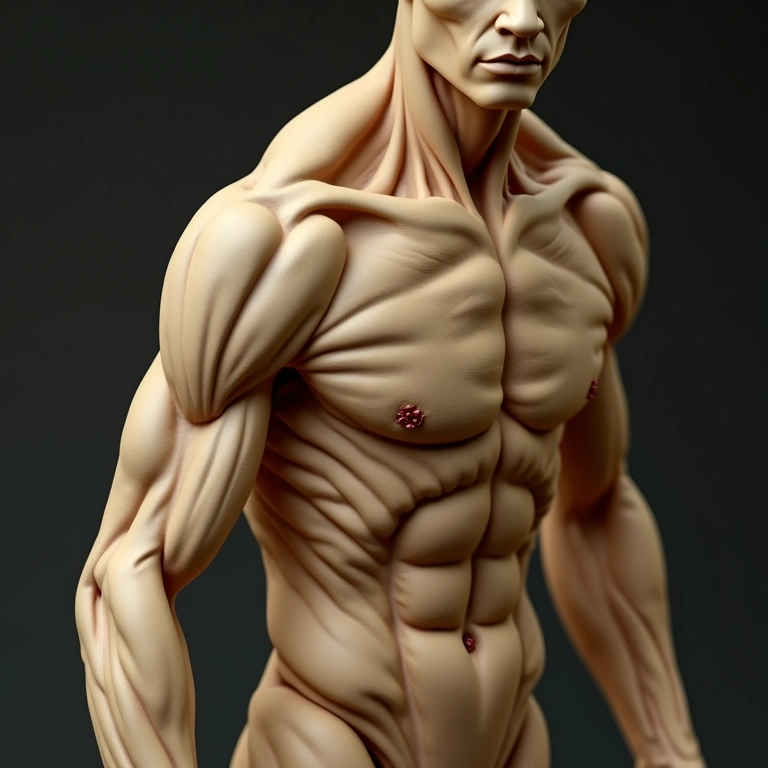 Detalhes anatômicos em figura de biscuit.