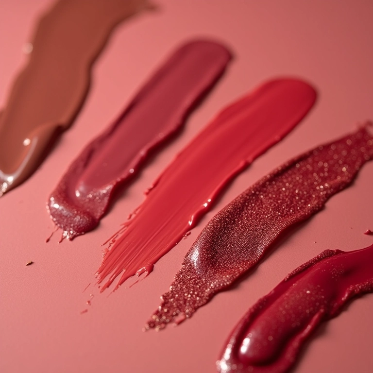 Diferentes acabamentos de gloss labial: brilho sutil, intenso e com glitter.