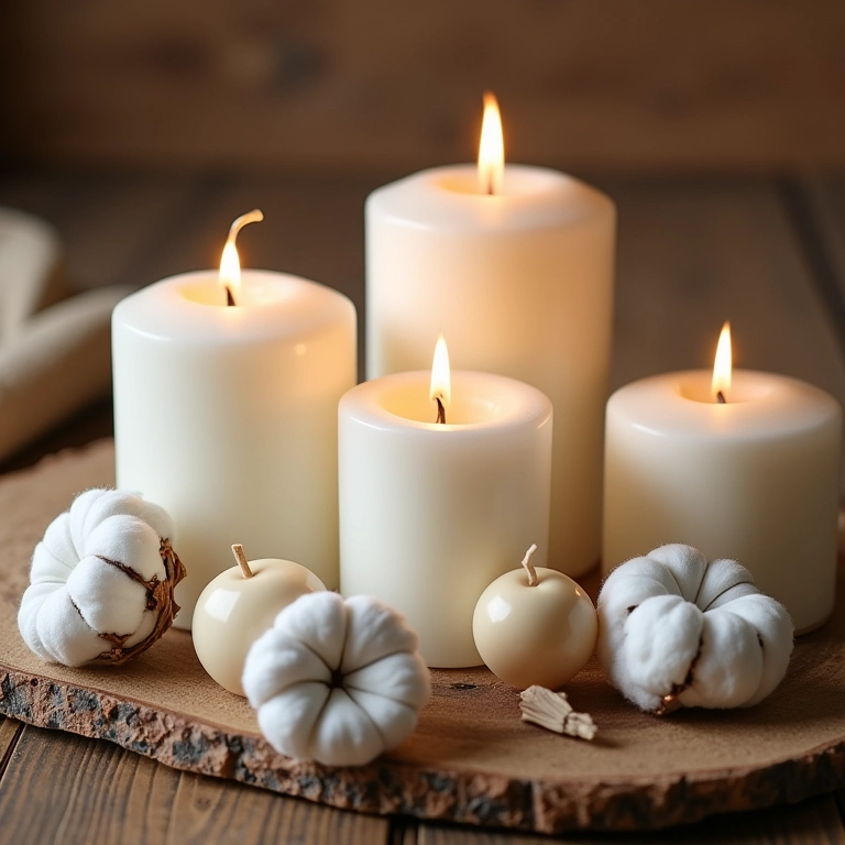 Diferentes tipos de pavio para velas aromáticas: algodão e madeira.