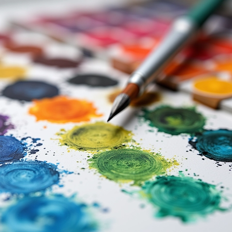 Diferentes tipos de tinta perto de uma mandala de CD em estúdio.