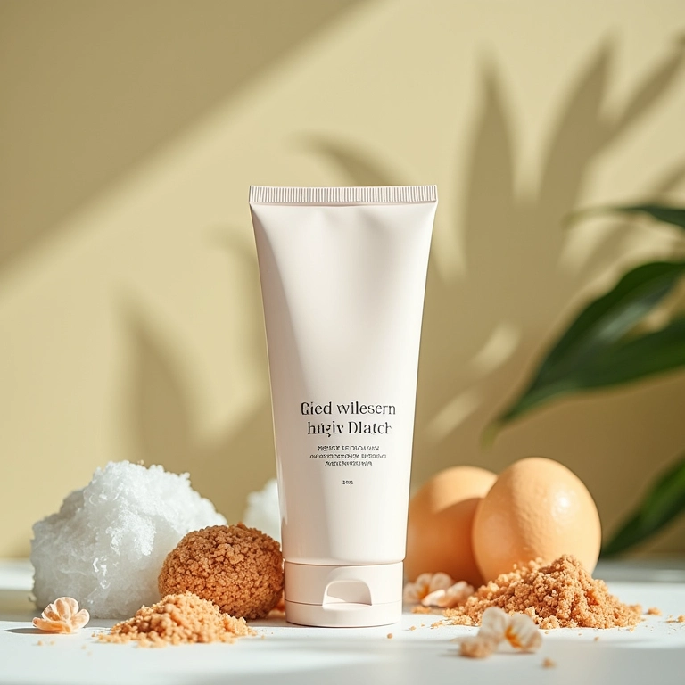 Diversos esfoliantes químicos seguros para pele sensível exibidos em um ambiente acolhedor.