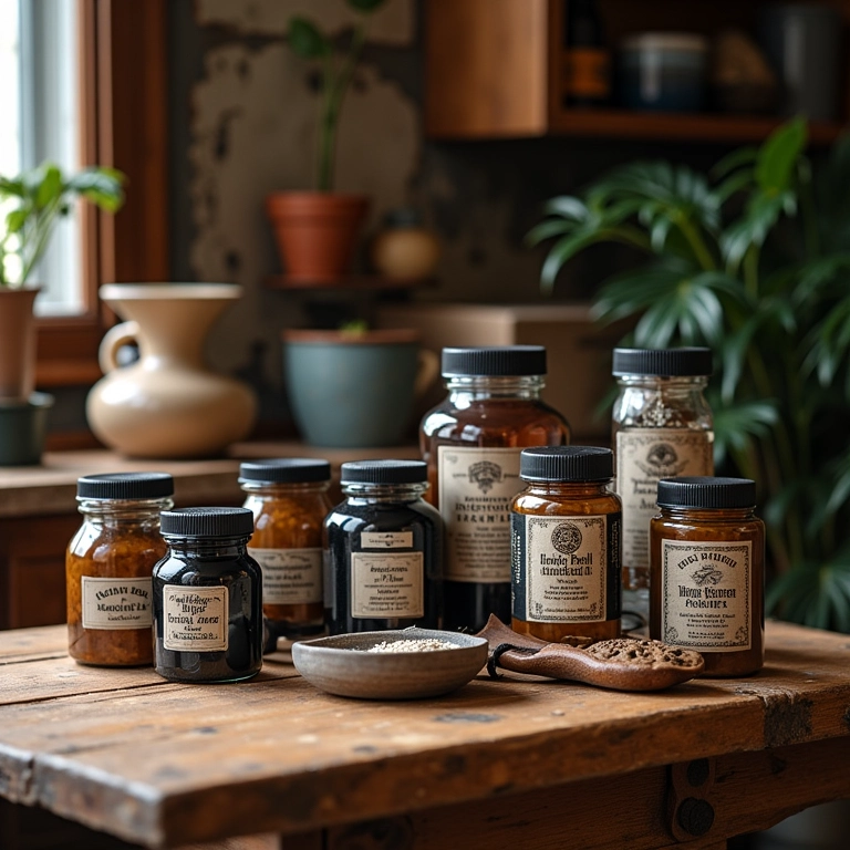 Diversos presentes artesanais para policiais em uma mesa rústica de madeira.