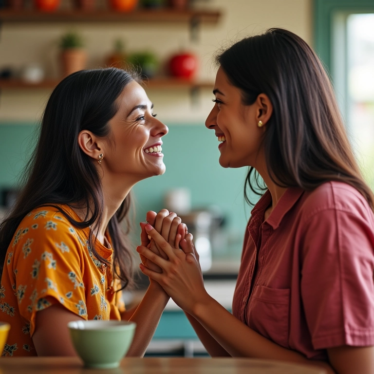 Duas mulheres conversando, representando uma rede de apoio.