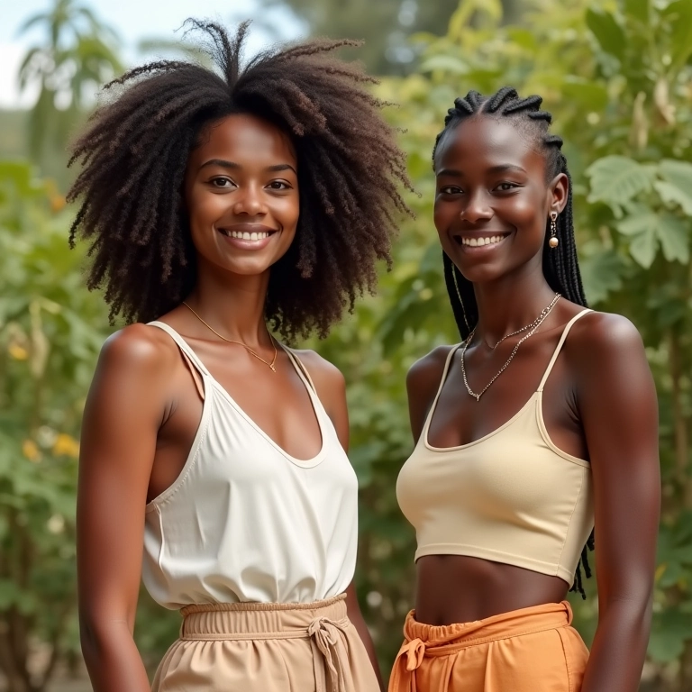 Editorial de moda agênero com modelos diversos em cenário brasileiro vibrante.