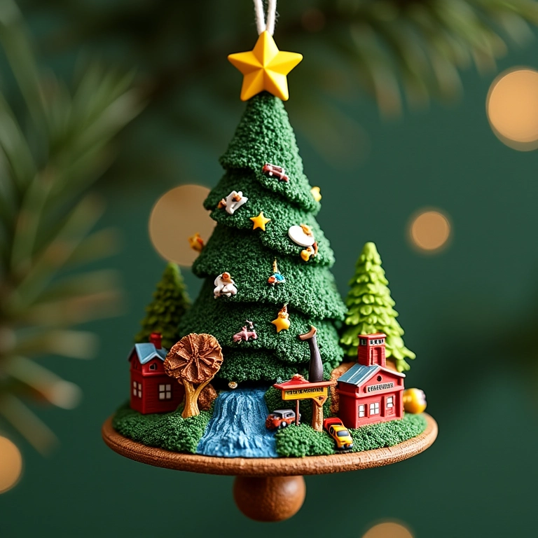 Enfeites de árvore de Natal criativos com miniaturas de paisagens brasileiras.