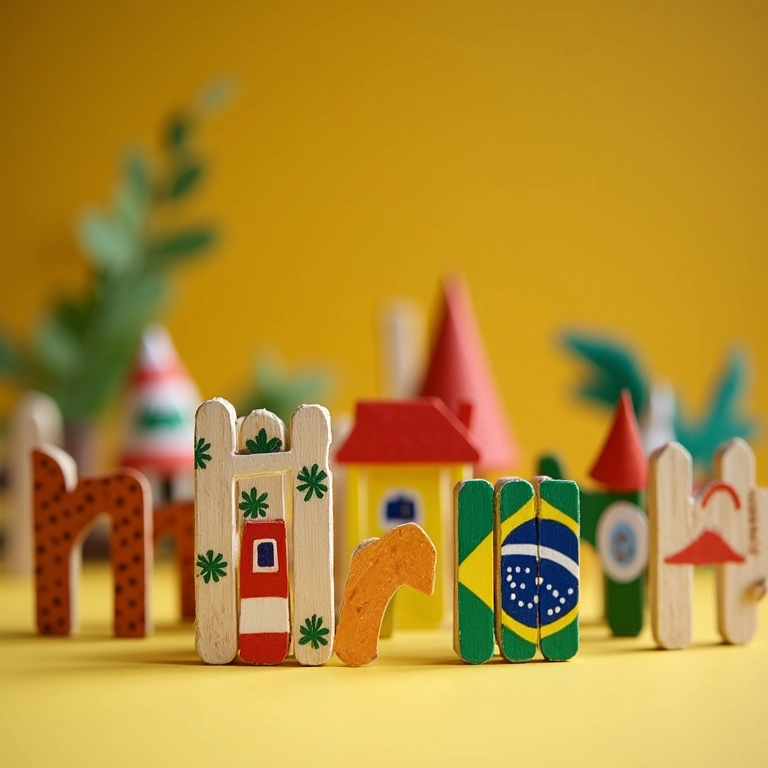 Enfeites em miniatura feitos de palito de picolé, decoração criativa para festa junina.