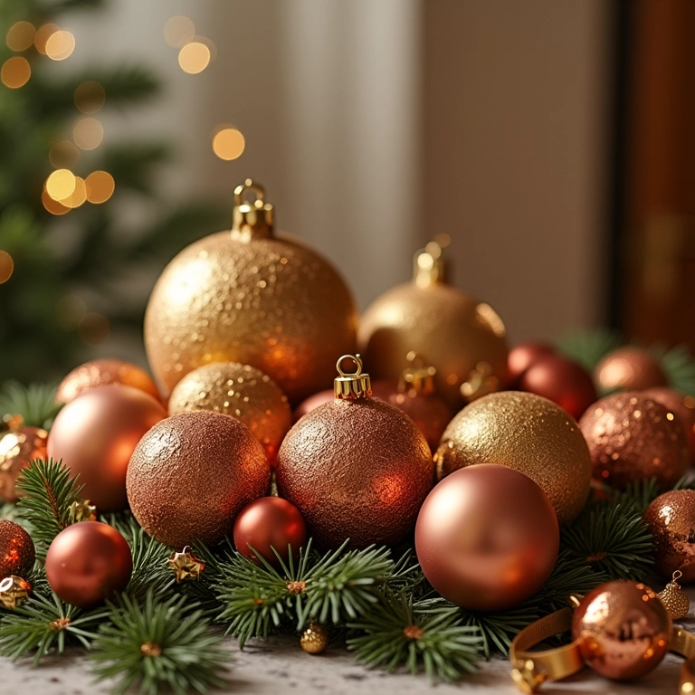 Enfeites natalinos elegantes para a mesa, detalhes dourados e estilo Farm Rio.