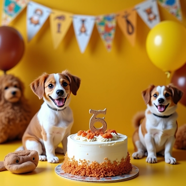 Enfeites temáticos para festa de aniversário de cachorro.