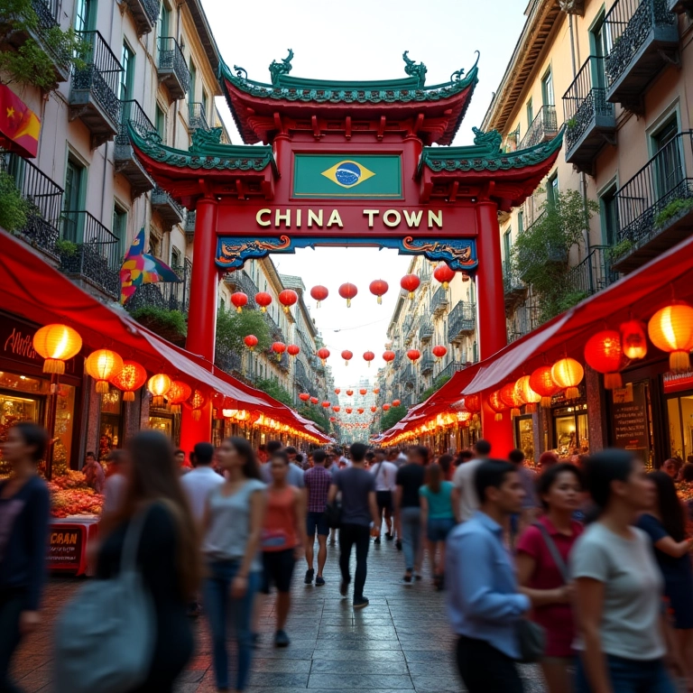 Entrada da China Town em São Paulo, um mercado de rua vibrante e movimentado.